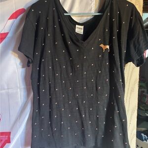 VS PINK SHIRT WITH GOLD STUDS & GOLD GLITTERY LOGO